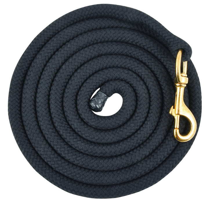 Cotton Lead Rope, 3/4" x 10'L w/ brass bolt snap for Horses - Black  