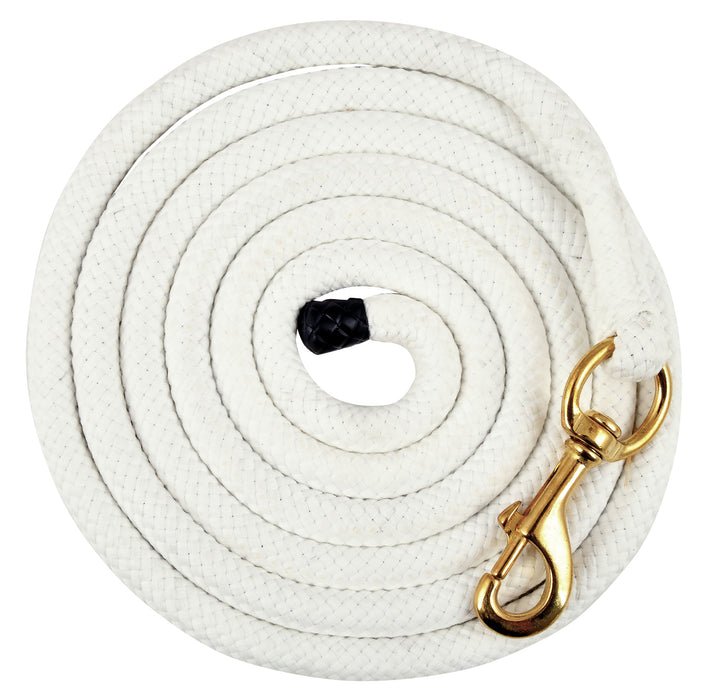 Cotton Lead Rope, 3/4" x 10'L w/ brass bolt snap for Horses - White  