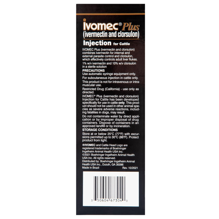 Ivomec Plus Injectable Cattle Wormer - Jeffers - Cattle Supplies > Cattle Supplies