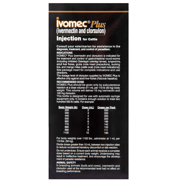 Ivomec Plus Injectable Cattle Wormer - Jeffers - Cattle Supplies > Cattle Supplies