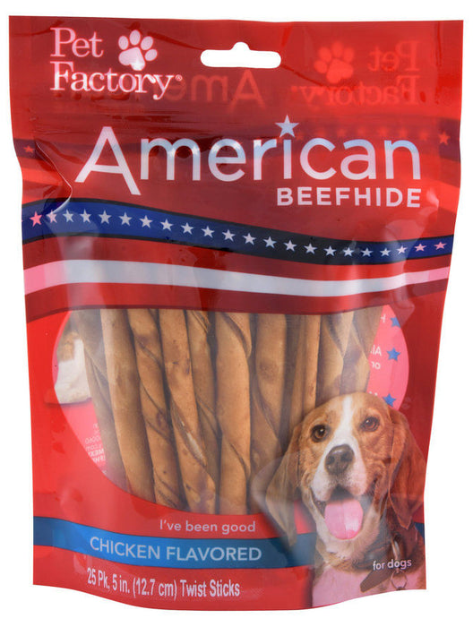 American Beefhide 5" Chicken Flavored Twist Sticks - 25-pack Chicken Flavored Twist Sticks  