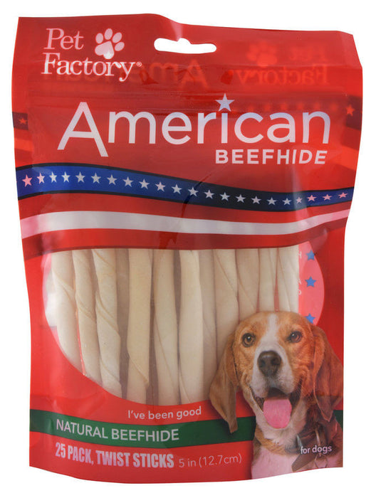 American Beefhide 5" Natural Twist Sticks - 25-pack Beefhide Natural Twist Sticks  