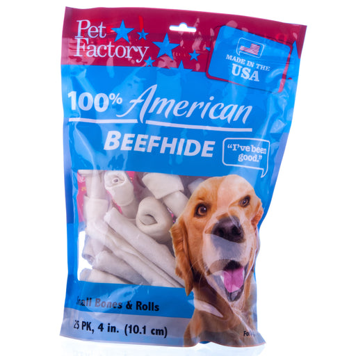 100% American Beefhide, Assorted Chews - 4-6" Natural Beefhide Chews, 25-Pack  