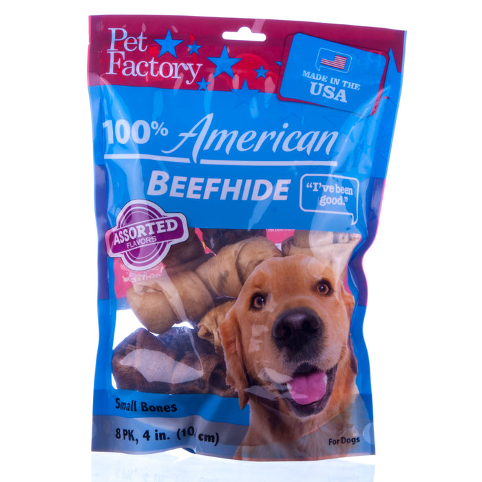 100% American Beefhide, Assorted Beef & Chicken Flavors, 18-pk, 5" - 8-Pack Assorted 4-5" Knotted Bones  