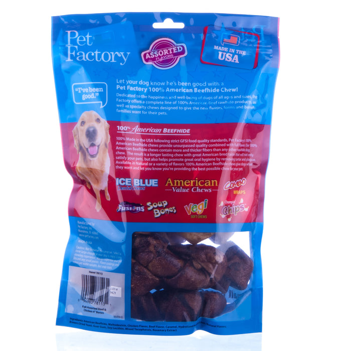 100% American Beefhide, Assorted Beef & Chicken Flavors, 18-pk, 5" - 8-Pack Assorted 4-5" Knotted Bones  