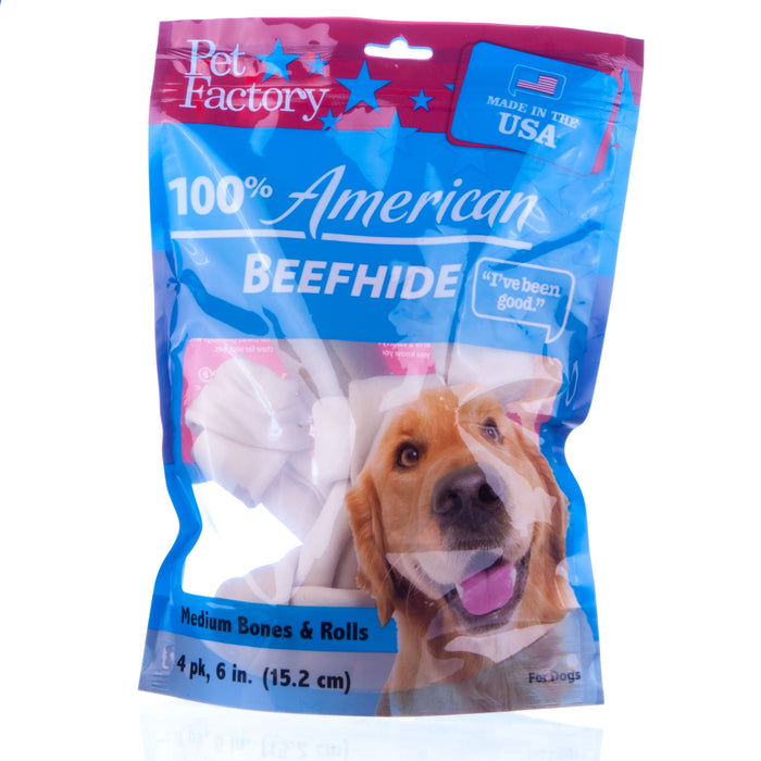 100% American Beefhide, Assorted Chews - 6-8" Natural Beefhide Chews, 4-Pack  