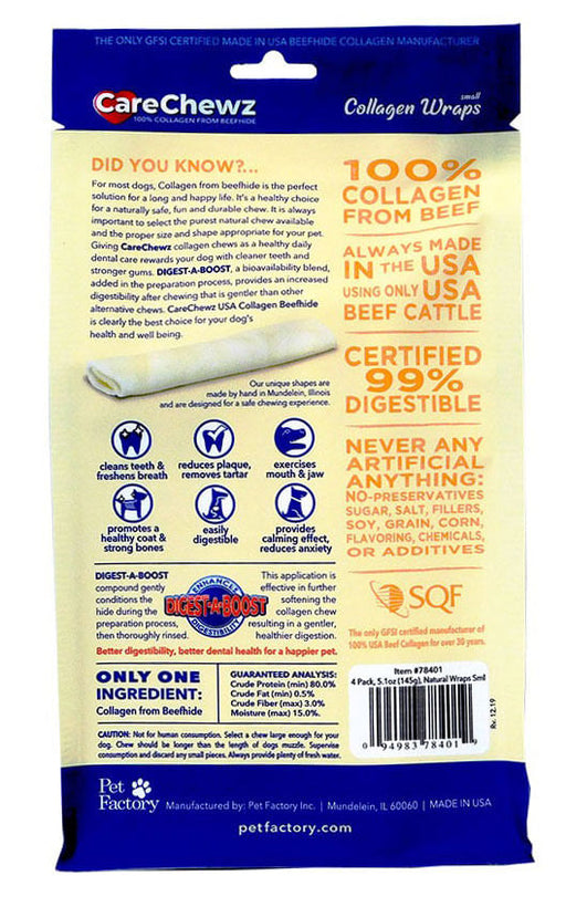 CareChewz Collagen Wraps - 4-pk Small Natural Collagen Wraps  