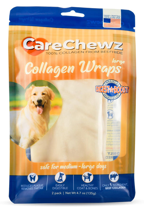 CareChewz Collagen Wraps - 2-pk Large Natural Collagen Wraps  