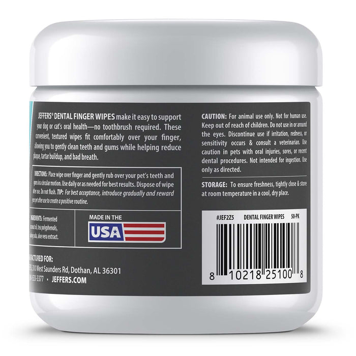 Jeffers Pet Dental Finger Wipes for Dogs & Cats, 50 Count Count 