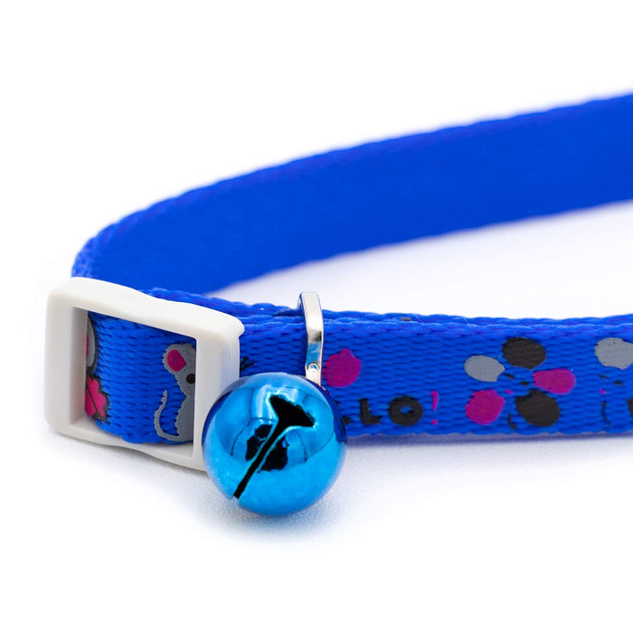 Jeffers Adjustable Breakaway Safety Cat Collar with Bell, 8" - 12" - ID38 - Hello Mouse - Blue - 11