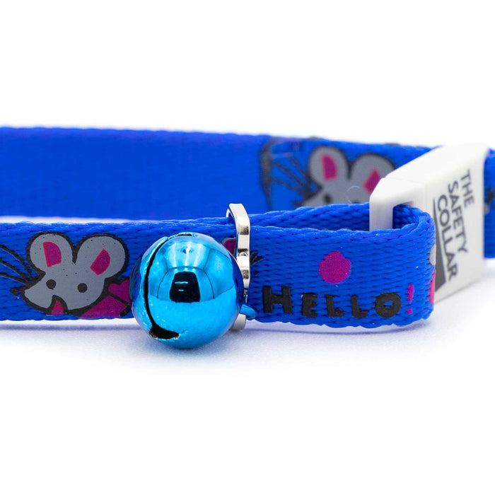 Jeffers Adjustable Breakaway Safety Cat Collar with Bell, 8" - 12" - ID38 - Hello Mouse - Blue - 12