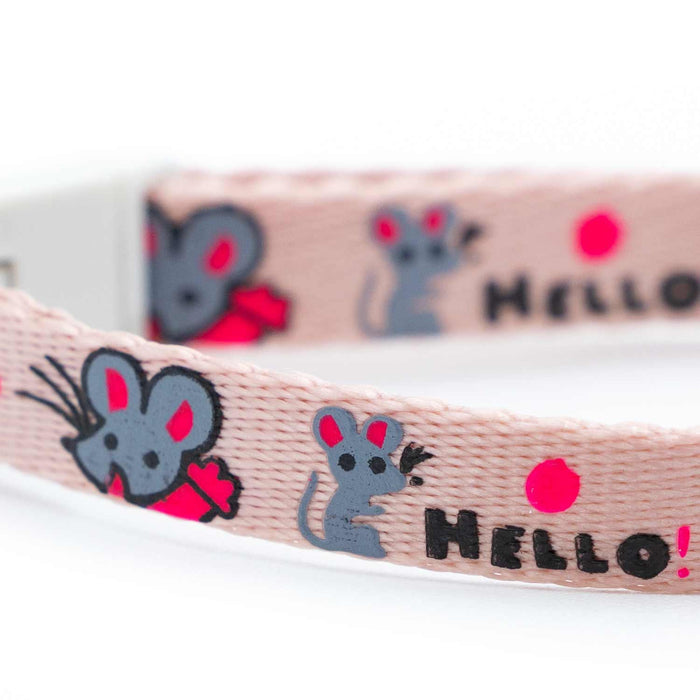 Jeffers Adjustable Breakaway Safety Cat Collar with Bell, 8" - 12" - ID39 - Hello Mouse - Light Pink - 17
