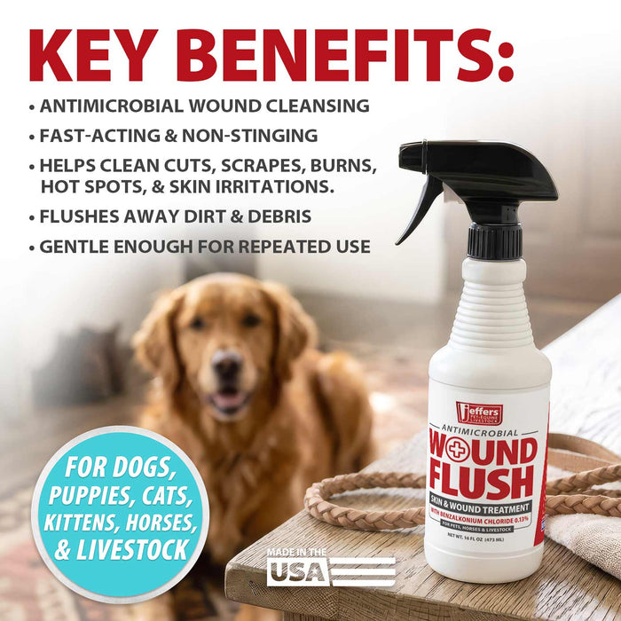 Jeffers Antimicrobial Skin & Wound Flush Spray with Aloe Vera for Pets, Horses & Livestock – 16 ounce - JEFZWG - 16 oz - 4
