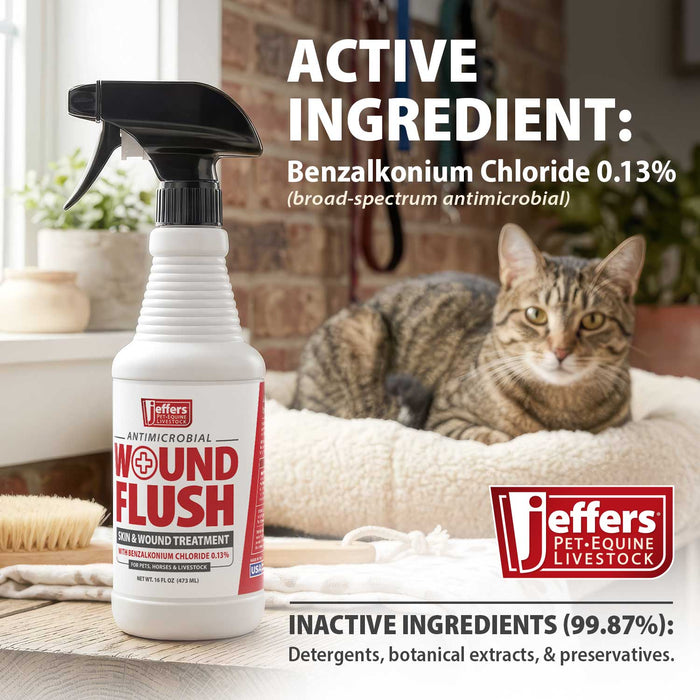 Jeffers Antimicrobial Skin & Wound Flush Spray with Aloe Vera for Pets, Horses & Livestock – 16 ounce - JEFZWG - 16 oz - 6