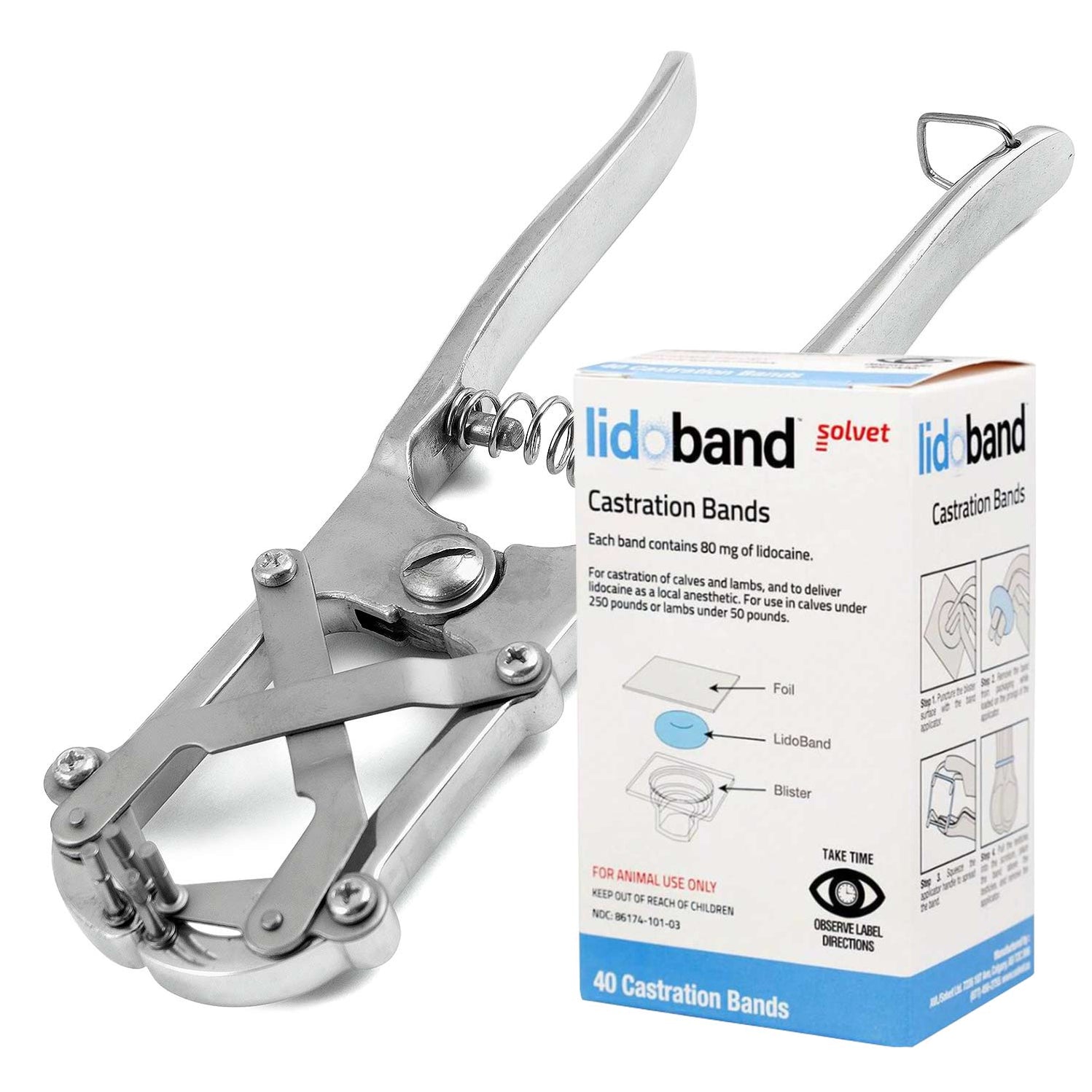 Jeffers Band Castration Tool with LidoBand Lidocaine Castration Bands ...