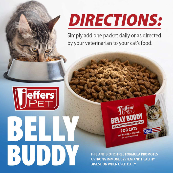 Jeffers BELLY BUDDY Probiotic Supplement Packets for Cats – Multi - Strain Digestive & Immune Support - JEFZVF - Chicken Liver - 30 ct - 4