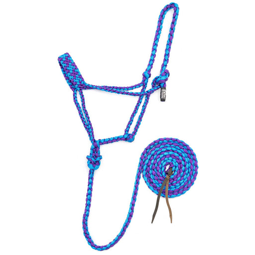 Jeffers Braided Mule Tape Halter with 10' Lead for Horses - JEF11N - Turquoise & Purple - Full - 36
