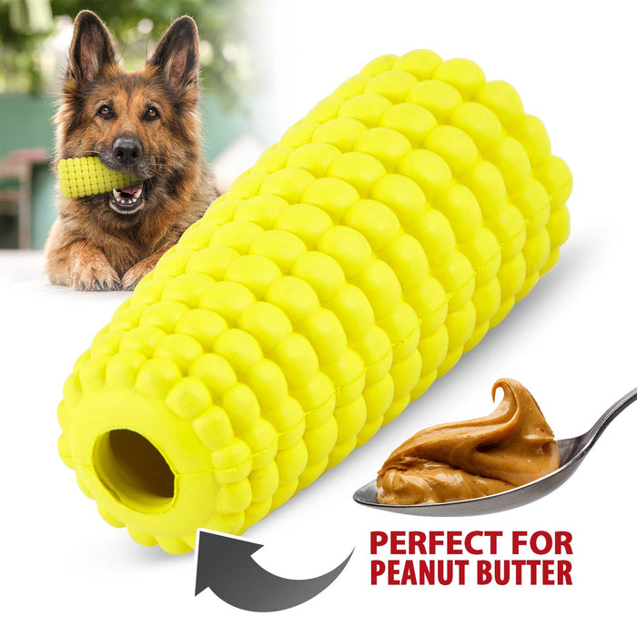 Jeffers Corn Cob Natural Rubber Stuffable Treat Dispenser Dog Dental Chew Toy - I7QW - Yellow - Medium - 1 - 1