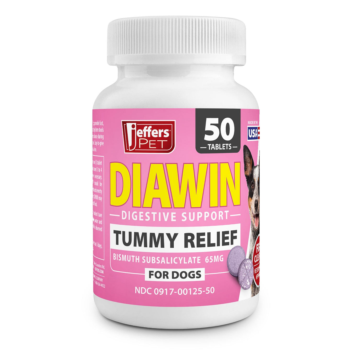 Jeffers Diawin Digestive Support for Dogs – Bismuth Tummy Relief for Diarrhea - JEFBB2 - 50 Tablets - 1