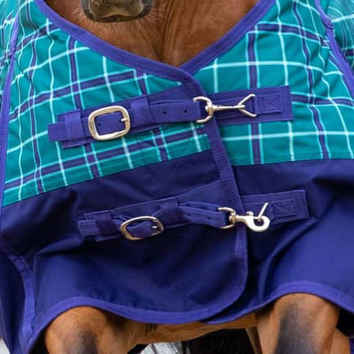 Jeffers Economy 600 Denier Plaid Medium - Weight Standard Neck Horse Turnout Blanket, 240 g - GAGWH - Teal/Purple Plaid - 87 in - 2