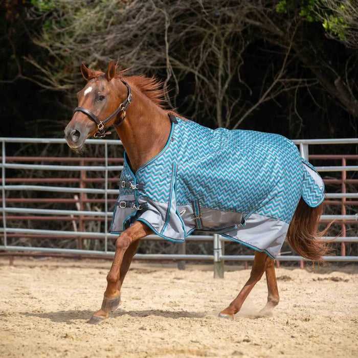 Jeffers Economy 600 Denier Plaid Medium - Weight Standard Neck Horse Turnout Blanket, 240 g - GAGXU - Teal/Gray - 69 in - 7