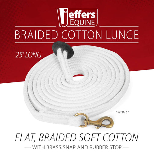 Jeffers Equine Braided Cotton Lunge Line with Rubber Stopper, 25' L - FML1 - White - 2