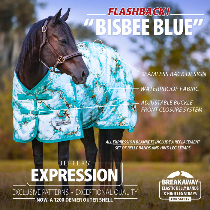 Jeffers Expression 1200 Denier Standard Neck Turnout Horse Blanket, 240 Gram - JEF2SR - Bisbee Blue - 66" - 11