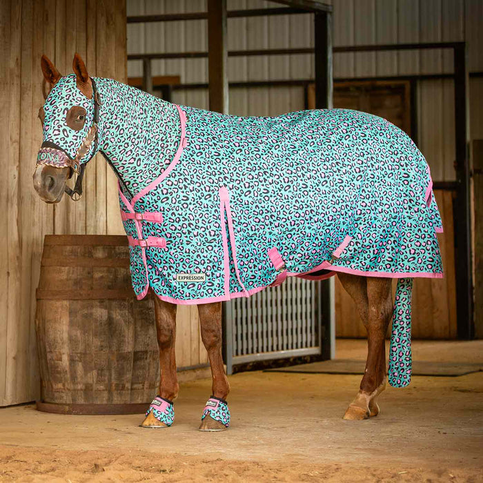 Jeffers Expression 1200 Denier Standard Neck Turnout Sheet, 0 Gram, Party Cheetah - Jeffers - Horse Supplies > Horse Blankets & Sheets