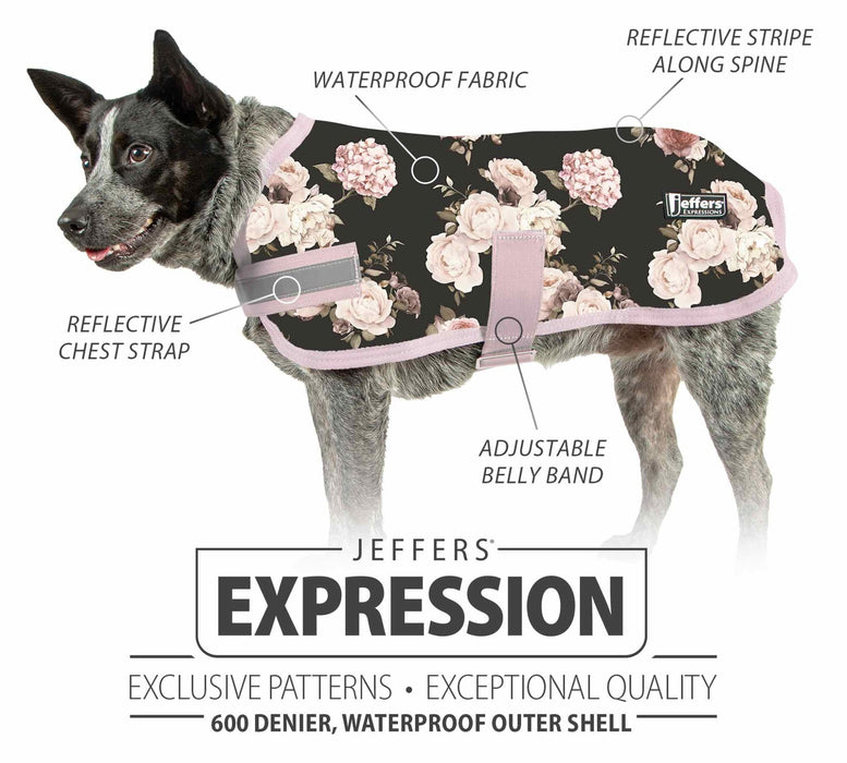 Jeffers Expression 600D Waterproof Ripstop Dog Coat, 240 Gram - JEF2HK - Rose Garden - 16" - 13