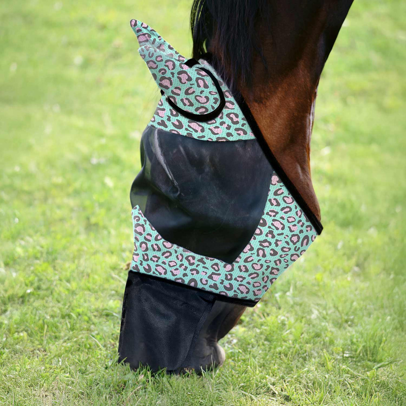Jeffers Expression Deluxe Mesh Horse Fly Mask with Ears and Nose - JEF2QY - Party Cheetah - Cob - 1