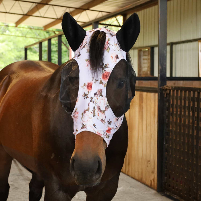 Jeffers Expression Lycra Horse Fly Mask with Ears - JEF2Q9 - Rose Garden - Cob - 6