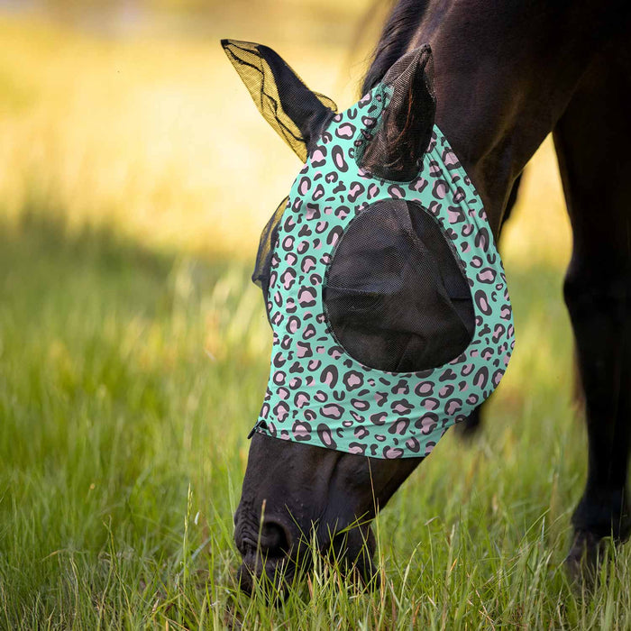 Jeffers Expression Lycra Horse Fly Mask with Ears - JEF2QC - Party Cheetah - Cob - 5