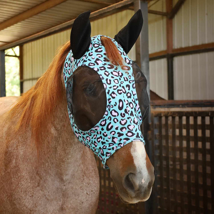 Jeffers Expression Lycra Horse Fly Mask with Ears - JEF2QC - Party Cheetah - Cob - 2