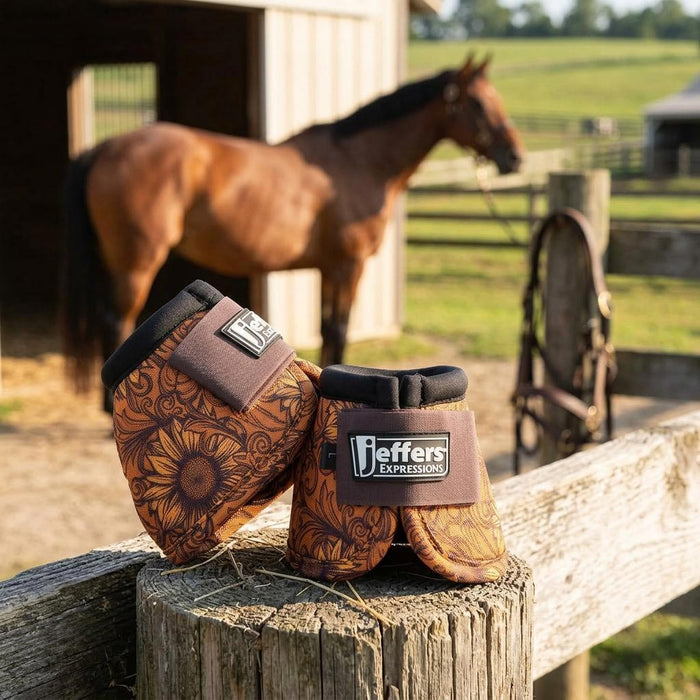 Jeffers Expression No-Turn Bell Boots for Horses, Pair, Nylon - JEF2Y1 - Bloomin' Toolin' - Medium - 2 ct - 29