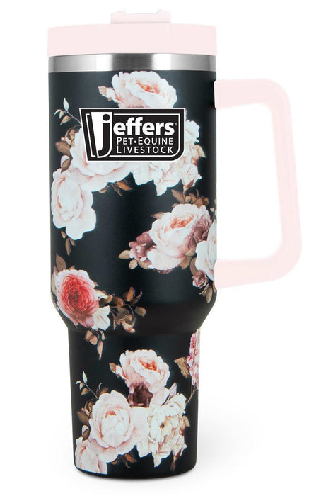 Jeffers Expression Stainless Steel Lidded Tumbler with Handle, 40 oz (Straw Included) - JEF1WV - Rose Garden - 40 oz - 1