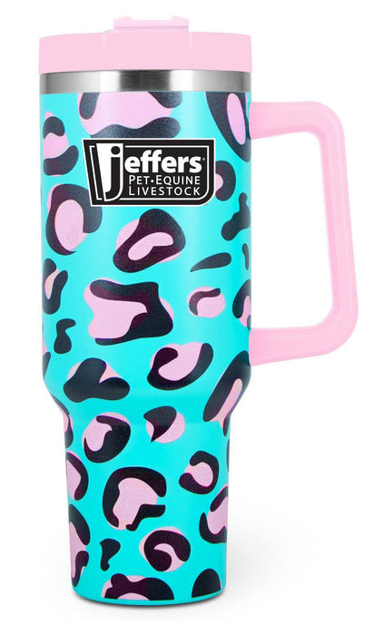 Jeffers Expression Stainless Steel Lidded Tumbler with Handle, 40 oz (Straw Included) - JEF1WW - Party Cheetah - 40 oz - 7