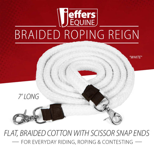 Jeffers Flat Braid Cotton Roping Rein, 7' White - FMR1 - White - 2