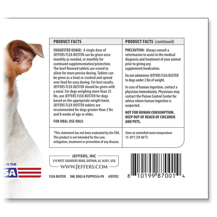 Jeffers Flea Buster Monthly Oral Flea Supplement for Dogs - JEFZV2 - 11 - 25 lbs - Beef - 6 tabs - 9