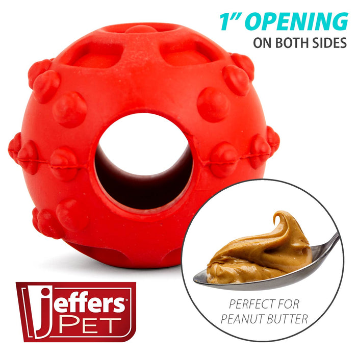 Jeffers Hollow Red Knobby Ball Natural Rubber Dental Treat Dispensing Dog Chew Toy - I7Q1 - Red - Medium - 1 - 3