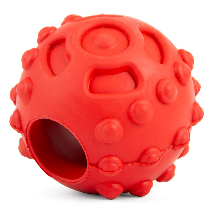 Jeffers Hollow Red Knobby Ball Natural Rubber Dental Treat Dispensing Dog Chew Toy - I7Q1 - Red - Medium - 1 - 9