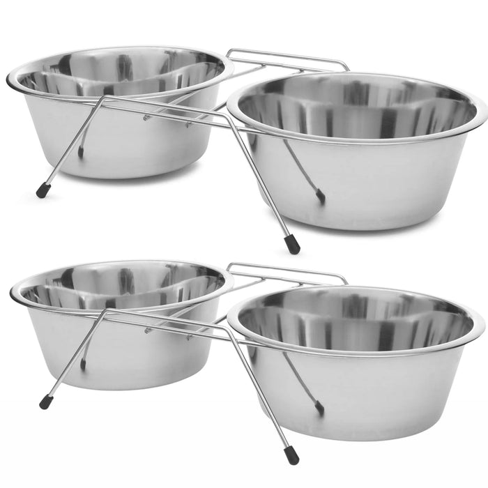 Jeffers Low Profile Stainless Steel Double Diner Pet Bowls - G3D1-2PK - 16 oz - 2 Pairs - 6