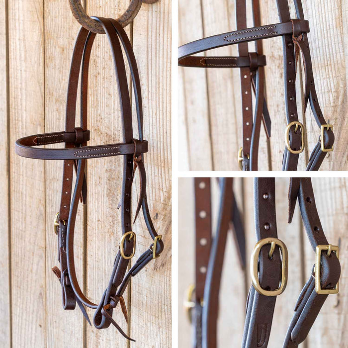 Jeffers LuxeLeather Heavy Oiled Browband Headstall with Water Tie Bit Ends for Horses - JEF13S - Heavy Oiled - Full - 1 - 6
