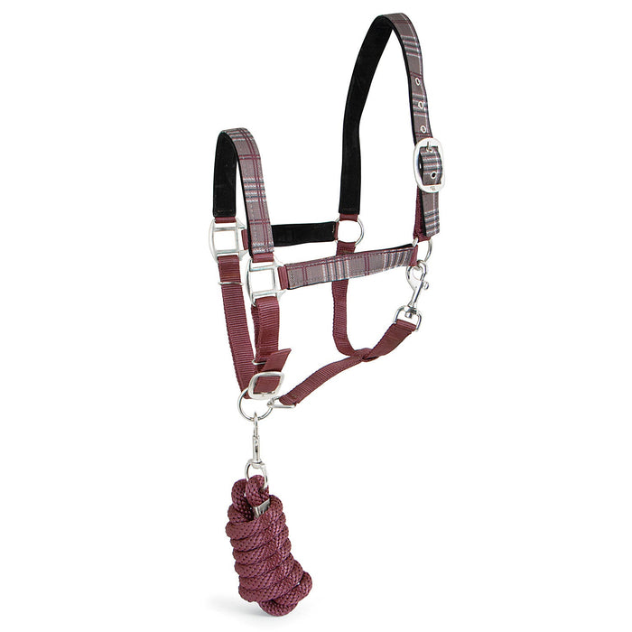 Jeffers Matching Horse Halter & Lead Rope 2 Piece Set, Full Size - GAG1T5 - Espresso & Wine Plaid - Full - 31