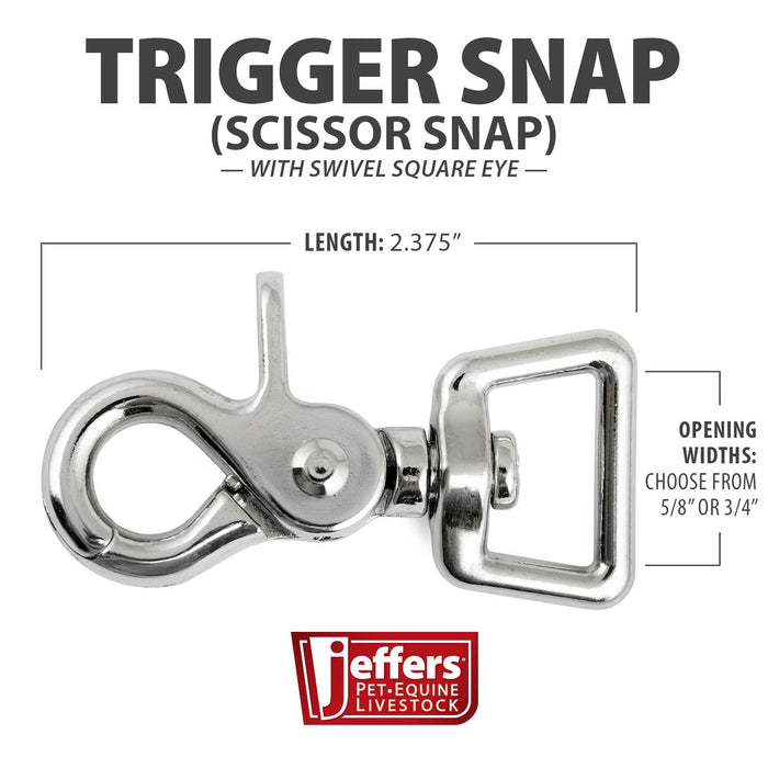 Jeffers Nickel - Plated Die Cast Trigger Snap (Scissor Snap) with Swivel Square Eye - IAC8 - 5/8" - Single - 3