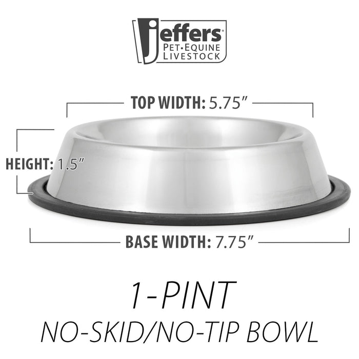 Jeffers No - Skid/No - Tip Stainless Steel Pet Bowls - G3N1 - 1 pint - 6