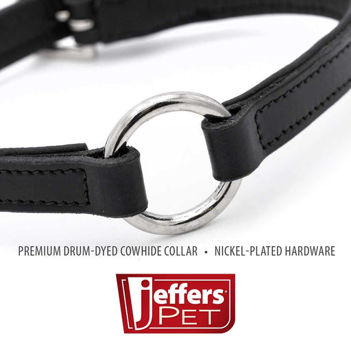 Jeffers Padded Black Leather Dog Collars with O - Ring and Nickel Hardware - I2DX - 5/8" x 12" - 2