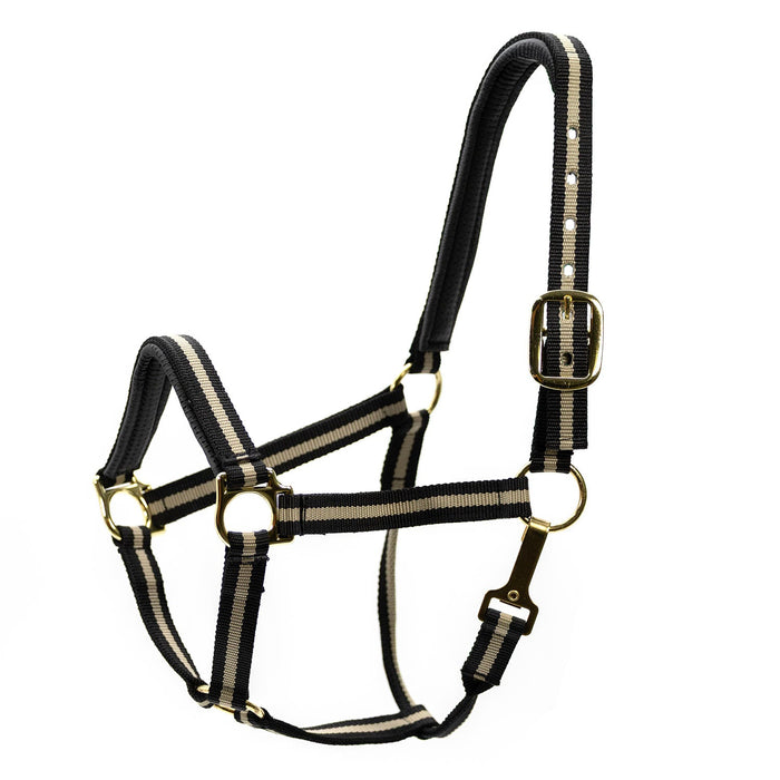 Jeffers Padded Nylon Horse Halter with Throat Snap - IA6F - Black/Tan - 22