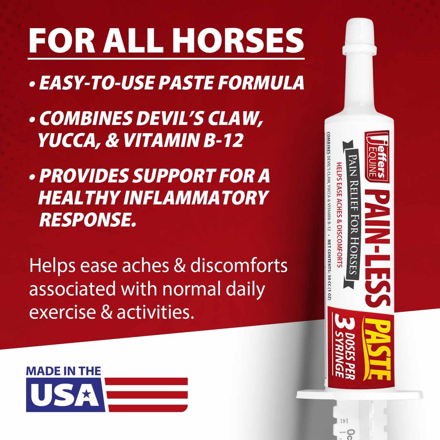 Jeffers Pain-Less Paste for Horses, 30cc Syringe