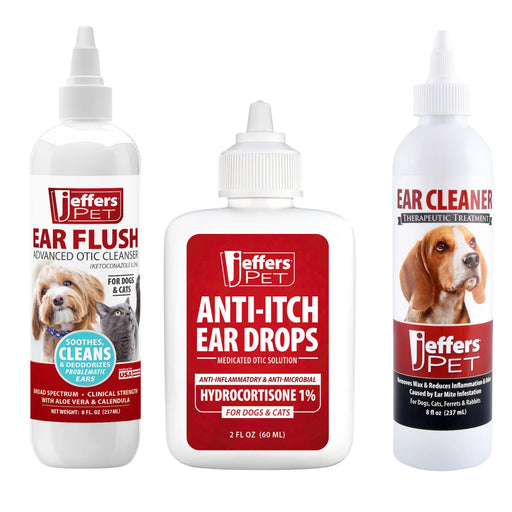 Jeffers Pet Ear Care Bundle, Ear Cleaner, Ear Drops & Ear Flush for Dogs & Cats, 3 Pack - JECEDEF-KIT - 3 Pack - 1