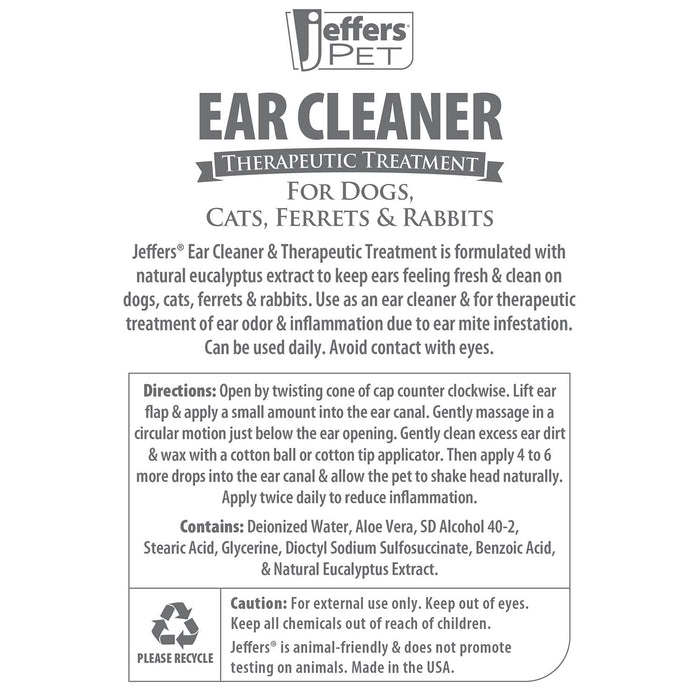 Jeffers Pet Ear Cleaner Solution for Dogs, Cats, Ferrets & Rabbits – Soothes, Cleans, and Deodorizes with Aloe Vera & Eucalyptus - TZEA - 8 oz - 4